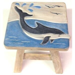 Dolphin Playing in the Blue Sea Child Carved Wood Kitchen Bath Step Stool